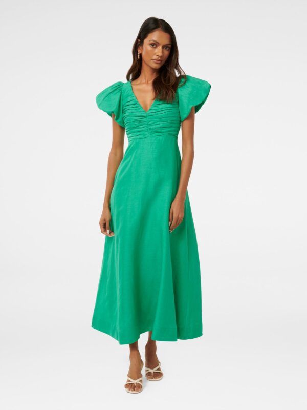 June Petite Ruched Linen Midi